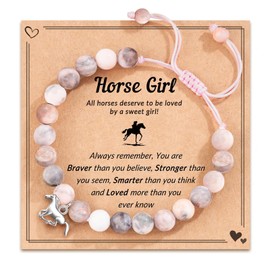 Horse Bracelet for Girls Children Pink Pearl and Rhinestone Balls/Pink Natural Stone Bracelets with Horse Pendant Horses Bracelet with Horse Pendant for Girls, Granddaughter, Daughter, Niece Who Loved