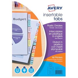 AVERY 60400402 1x Set of Transparent Polypropylene Dividers with Personalisable Tabs A4+. Laser and