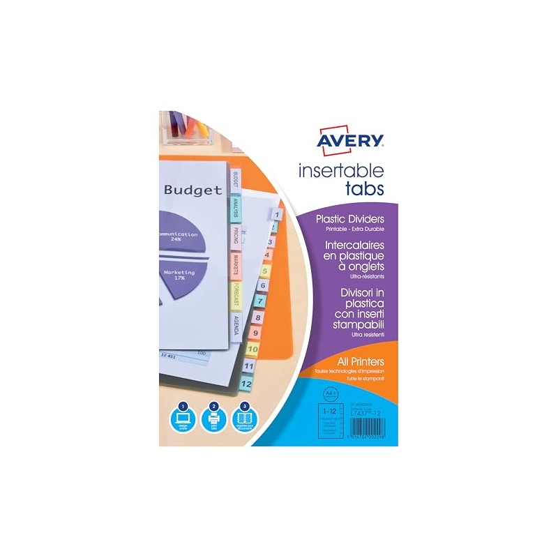 AVERY 60400402 1x Set of Transparent Polypropylene Dividers with Personalisable