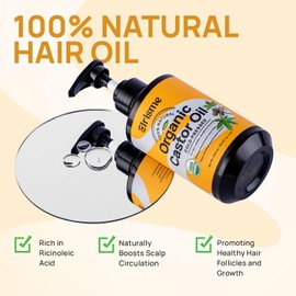 Cold Pressed Organic Castor Oil, Organic Black Castor Oil Hair Growth Serum for Eyelashes and Eyebrows, USDA 100% Pure Organic Castor Oil Non-Glass Bottle, Hexane-Free - 16 Oz