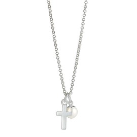 Molly Brown London Baby's First Pearl Cross Necklace. Ideal for Christening, Holy Communion, Birthday Gifts