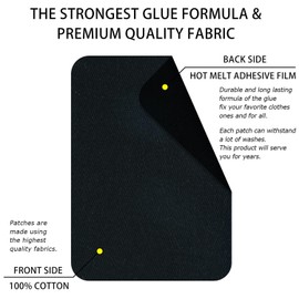 WILDREEDS Premium Quality Fabric Iron on Repair Patches 100% Cotton Iron on Patches for Clothing Inside & Outside Strongest Glue 3" by 4-1/4" (7.5 cm x 10.5 cm)-Balck