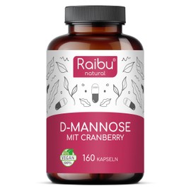 Raibu D-Mannose Capsules with Cranberry - 2100 mg D Mannose per Daily Dose - 160 Capsules High Dose - Vegan, Natural, Pure & No Additives Produced in Germany & Laboratory Tested