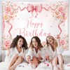 MEHOFOND 7x5ft Coquette Happy Birthday Backdrop Pink Floral Birthday Photography