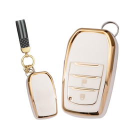 ontto Car key cover fit for Toyota Land Cruiser 200 300 Prado Crown Yaris Cross Hilux Fortuner Camry key holder case keyring key chain TPU Smart Key Shell Protector Accessories 2 buttons Beige