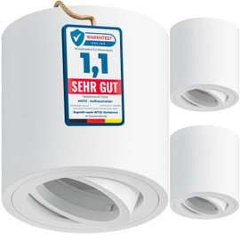 MATO 3 x Surface-Mounted Spotlight GU10 White - 30° Swivelling - Diameter 80 x 84 mm - Surface-Mounted Spotlight with GU10 Socket - Aluminium Ceiling Spotlights Surface-Mounted 230 V, Surface Mounted
