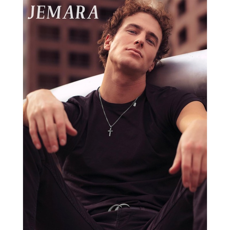 JEMARA Sliver Cross Necklace for Men,Mens Silver Cross Chain,Stainless Steel