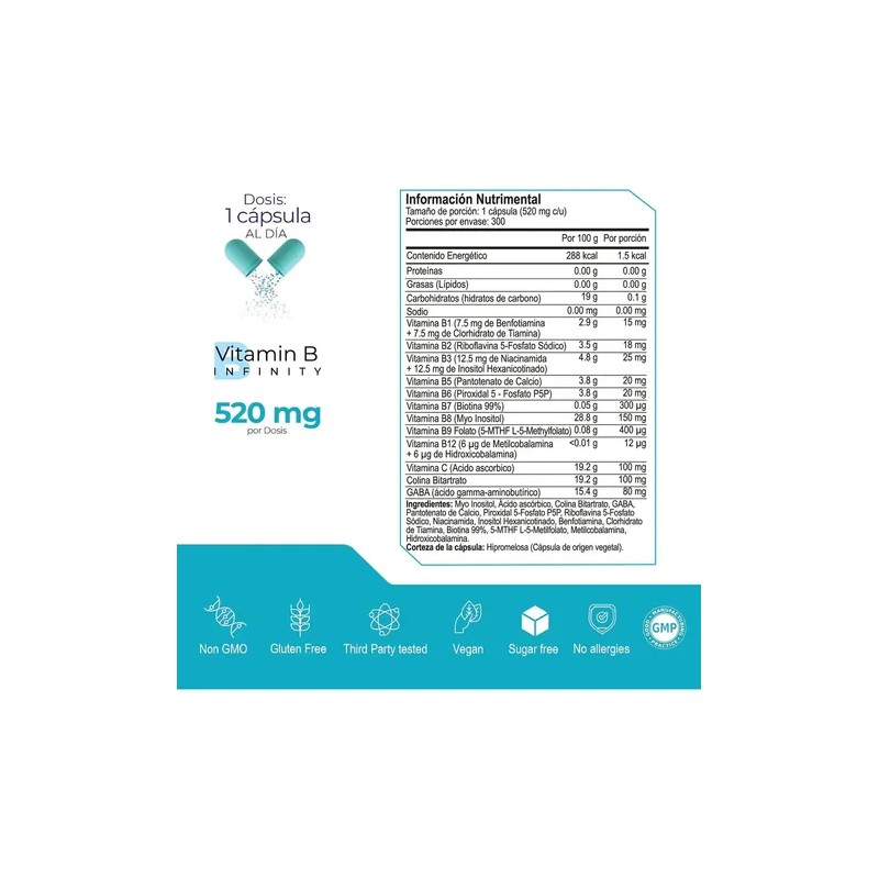 ETERNAL NUTRITION Infinity Complejo B Elevado (300 Cápsulas) 11 Formas