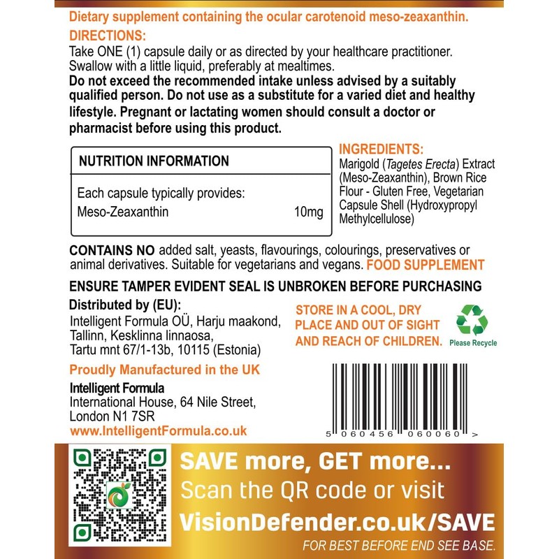 Vision Defender MZ Eye Health Supplement – 10mg Meso-Zeaxanthin from