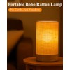 FEVIECH Rattan Table Lamp Cordless, Small Handmade Rattan Boho Wicker