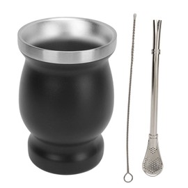 8oz Gourd Tea Cup Double Wall Stainless Steel with Spoon Straw Brush Gourd Insulated Cups for Tea Coffee Wine Black 230ml