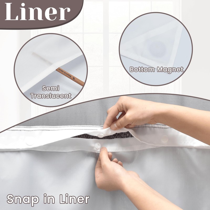 SORTTO No Hook Slub Textured Shower Curtain with Snap in