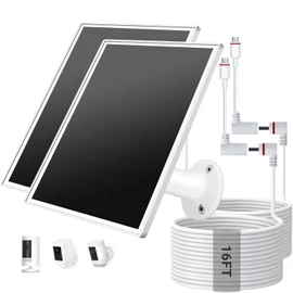 VERVERAY 2 Pack 6W Solar Panel for Ring Camera Outdoor Wireless, Fast Charging Solar Charger with USB-C & 3.5mm Plug for Ring Stick Up & Spotlight Cam Series, Waterproof, 16ft Cable (White)