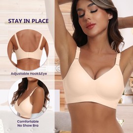 Owucozy Womens Bras No Underwire Full Support Padded Push Up Bras for Women L Nude