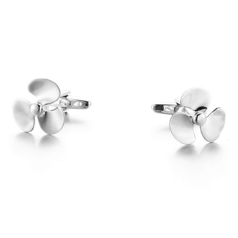 Windmill Cufflinks for Men French Shirt Trifoil Propeller Silver, Copper,