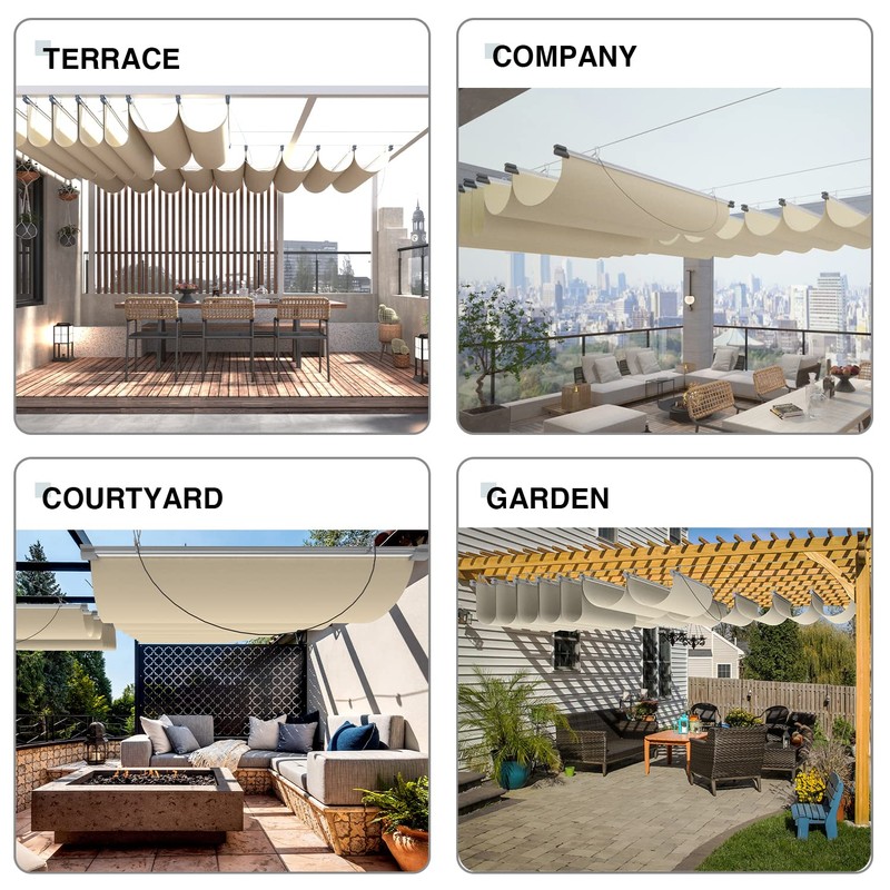 ECOOPTS 3'x12' Retractable Waterproof Wave Sun Shade Canopy Pergola Cover