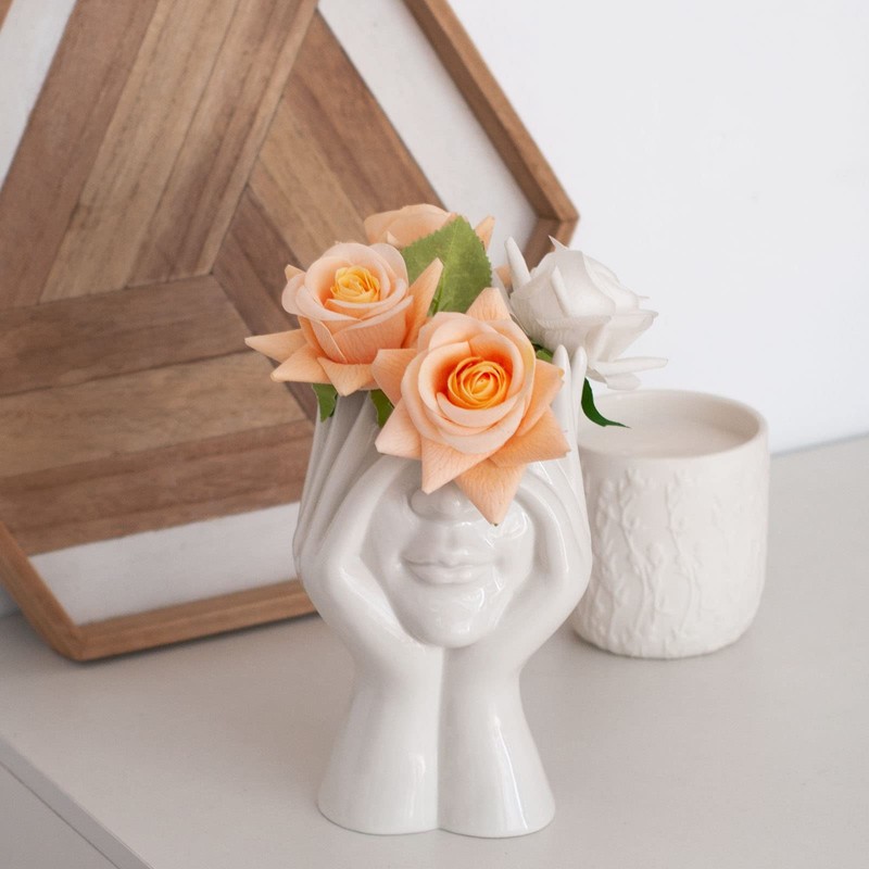Joynisy White Ceramic Face Vase Set of 2, Female Form