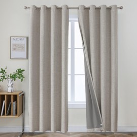 Joydeco 100% Blackout Curtains 96 Inches Long 2 Panels Set, Linen 95 Inch Blackout Curtains 2 Panels, Room Darkening Textured Curtains for Bedroom Living Room Window (42x95 inch,Greyish White)