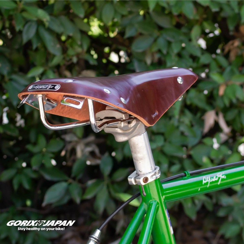 GORIX Bike Leather Saddle Seat Cowhide Studded Brown Vintage Shock