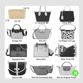 OAikor Purse Organizer Insert, Felt Zipper Small Tote Handbag Organizer Compatible with neverfull BB, mini anjou, energy xs and More,Beige/XS