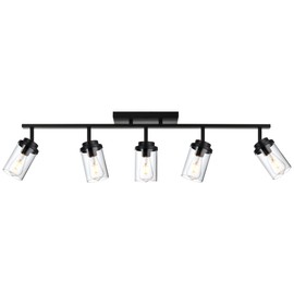 MELUCEE 5-Light Track Lighting Kit, Directional Ceiling Light Bathroom Vanity Light, Black Kitchen Track Lighting Fixtures Ceiling for Living Room Dining Room Hallway, Clear Glass Shade