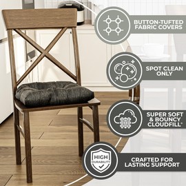 Klear Vu Gripper Overstuffed Universal Non-Slip Dining Chair Cushions for Kitchen Decor or Office Use, U-Shaped Skid-Proof Seat Pad, 17x17 Inches, 2 Count (Pack of 1), Chenille Black