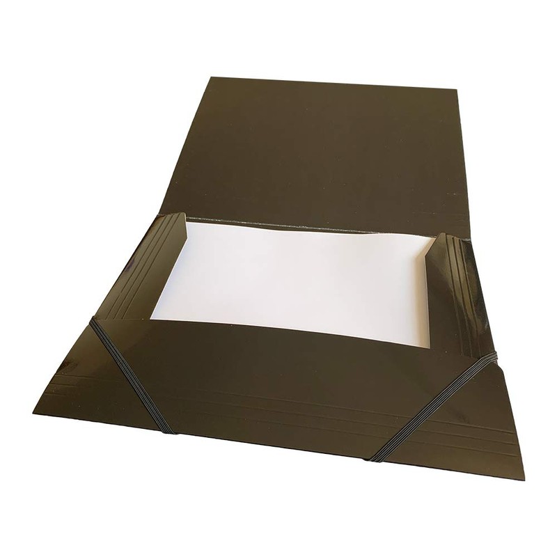 Janrax A4 Black Laminated Card 3 Flap Folder with Elastic