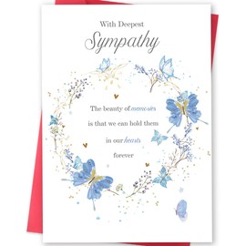 MOROLURU Sympathy Cards with Blue Butterfly Design, Elegant Condolence Greeting Card for Loss, Double-Sided 8 x 5.3 Inch with Envelope