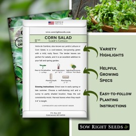 Sow Right Seeds - Lamb’s Lettuce Corn Salad Seeds for Planting - Non-GMO Heirloom Packet with Instructions to Plant & Grow an Outdoor Home Vegetable Garden - Verte de Cambrai Cold Hardy Lettuce (1)