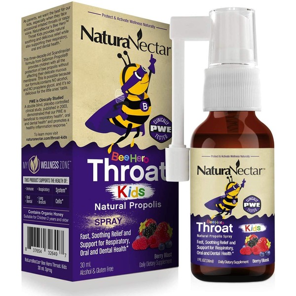 NaturaNectar BeeHero Natural Propolis Throat Spray (30 ml) Supports Respiratory System and Oral Health for Kids, Alcohol and Gluten Free, Berry Blast