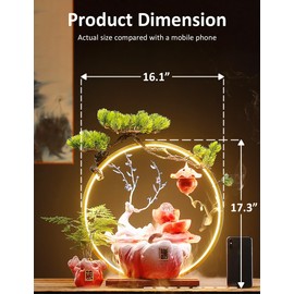 Deer Tabletop Water Fountain with LED Light Mist, Home Decor Includes Backflow Incense,Japanese Water Fountains for Meditation,Indoor Zen Decor for Office,Living Room or Bedroom (RED)