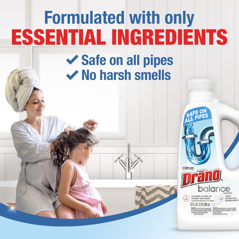 Drano Balance Drain Clog Remover and Cleaner, Non-Corrosive Formula, Safe