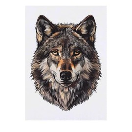 'Wolf Portrait' Temporary Tattoo - Water Resistant, Skin-Safe, Non-Toxic Transfer (TO00077099)