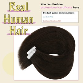 Sunny Tape in Hair Extensions Darkest Brown #2 Real Hair Tape in Human Hair Extensions Seamless Tape on Hair Extensions Human Hair Dark Brown Straight Hair 18inch 25g 10pcs