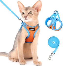Dooradar Cat Harness and Leash Set, Escape Proof Lightweight Kitten Harness, Soft Breathable Reflective Vest for Outdoor Walking Traveling, Adjustable for Medium Cats, Orange & Blue, M