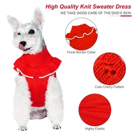 Topkins Dog Dress, Dog Party Dress for Small Dogs, Dog Red Sweater for Small Medium Large Dogs, Soft Dog Holiday Sweaters Dress, Cherry Pattern Dog Turtleneck Pullover Knitwear, Red M