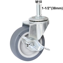 AAGUT M10 X 1.5 Black Industrial Caster Wheels 3 Inch 4 Pack With Locking Brakes