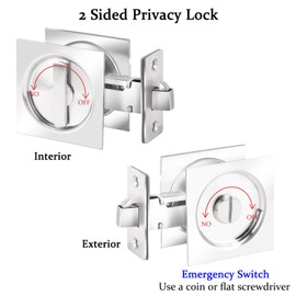 Dontay Pocket Door Privacy Lock and Pull, Stainless Steel 304 Contemporary Pocket Door Knob, Flush Door Handles, Privacy (Bed/Bath) Latch, 2-3/8" Backset, Sliding Barn Hardware (1, Brushed Nickel)