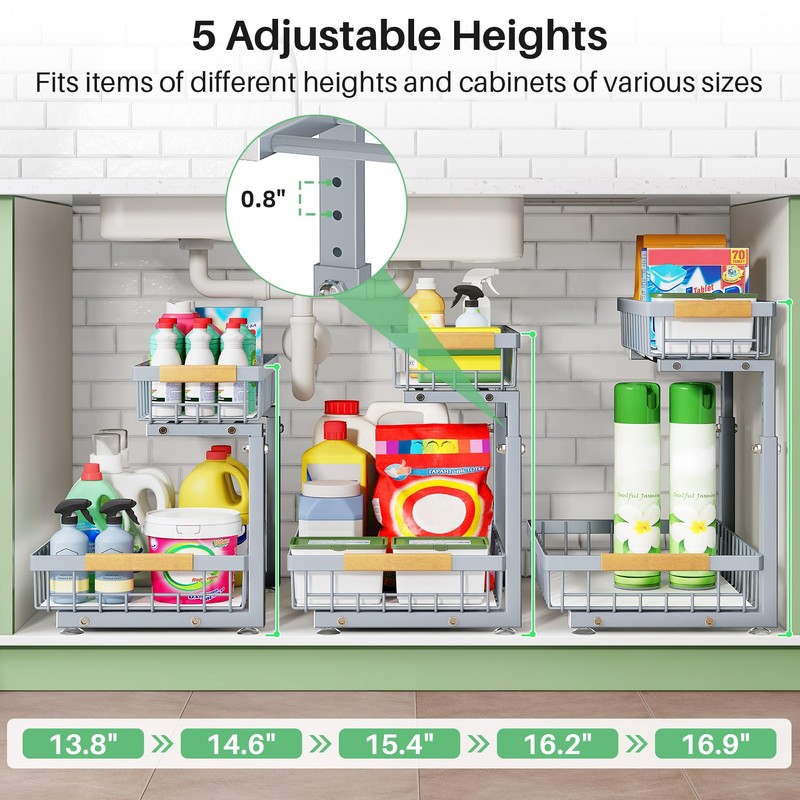 Pull out Cabinet Organizer, 1 Pack Under Sink Organizer, Slide