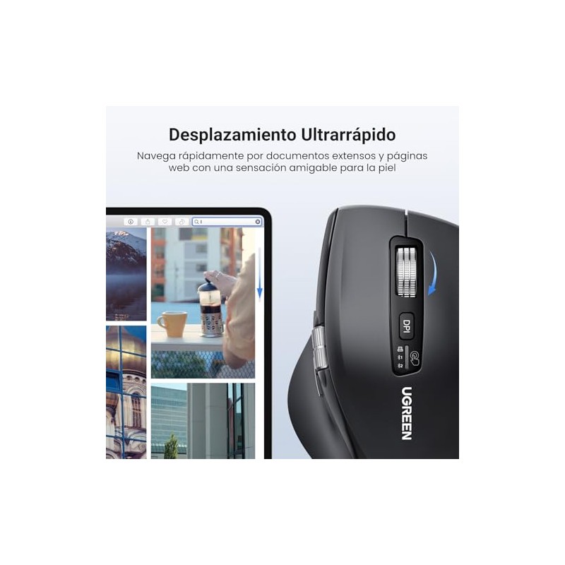 UGREEN Mouse Inalámbrico de Desplazamiento Ultrarrápido, 2.4G & Bluetooth