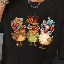 4pcs Christmas Funny Rooster Flower Iron On Transfers for T-Shirts Rub on Transfers Stickers Vinyl Ready to Press Stickers Iron on Decals for T-Shirts Clothing Hoodie DIY Crafts