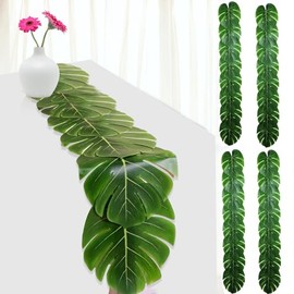 Paquete de 4 caminos de mesa de hojas de palma artificiales de 72 pulgadas, camino de mesa de hojas de palma tropicales, mantel de hojas sintéticas para boda, fiesta temática hawaiana Luau