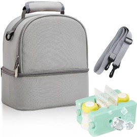 Hielera para Leche Materna,Bolsa Enfriador de Leche Materna de Doble Capa con 2 paquete de hielo,Mochila impermeable de Maternidad de doble capa,Adecuado para Viaje y Trabajo (Gris)