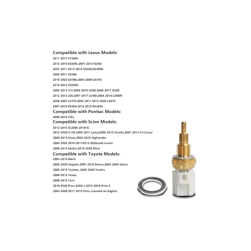 Coolant Temperature Sensor - Compatible with Lexus ES350/ES300h, Toyota 4Runner/RAV4/Sequoia/Sienna/Tacoma/Avalon/Camry/Corolla/Highlander/Land