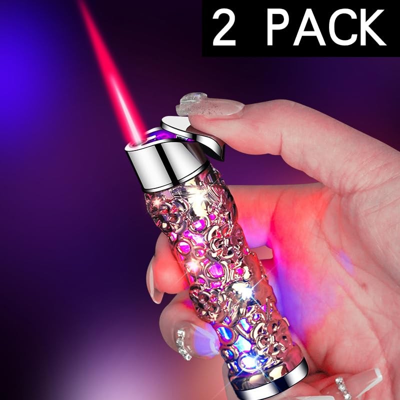 BJZFAA 2 Pack Colorful Black and Silver Lighter Torch Cool,Refillable