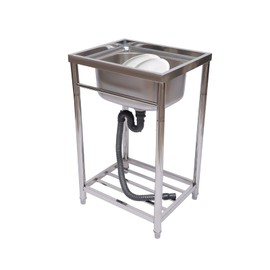 Utility Sink Free Standing Stainless Steel Single Bowl Basin Sink Commercial Kitchen Washing Sink with Storage Shelve Kitchen Sink for Home Restaurant Indoor Outdoor