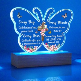 ZEEYUAN Bible Verses Night Light Gift for Christians Butterfly Night Light 7 Colors Religious Gifts for Women Catholic Gifts Inspirational Gifts for Mum Friends Girlfriend