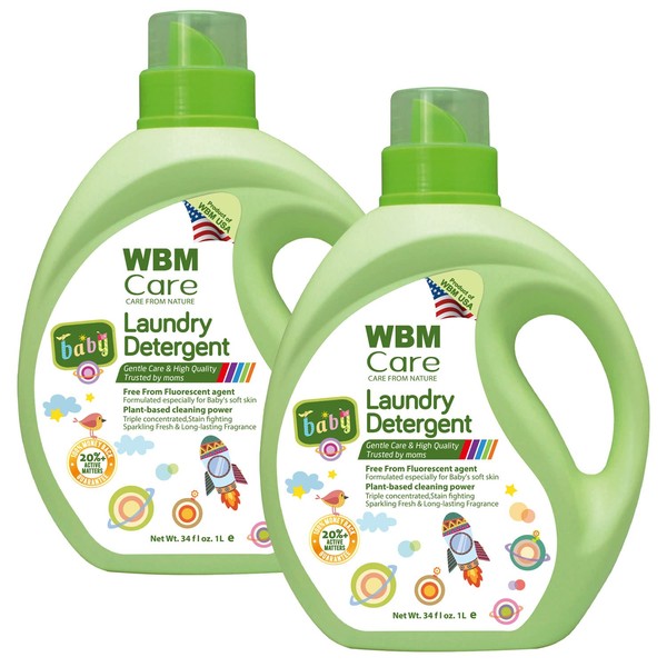 WBM Care Natural Liquid Baby Laundry Detergent, Gentle For Baby Sensitive Skin - 34 Oz, 100 Loads (2 Pack)