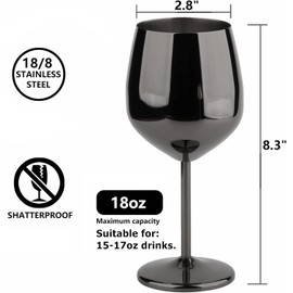 Arora Stainless Steel Wine Glass 18oz - Set of 2 Black - 3.6" D x 8.3" H (851036)