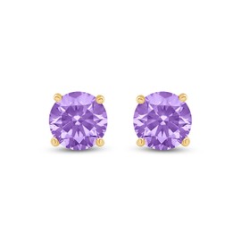 SAVEARTH DIAMOND 2.00 DEW Carat VVS1 Moissanite Diamond Earrings 14K Yellow Gold Plated S925 Sterling Silver Earrings Round Cut Purple Stud Earrings for Women Men with Certificate